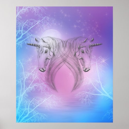 Pastel Silver Unicorns Poster