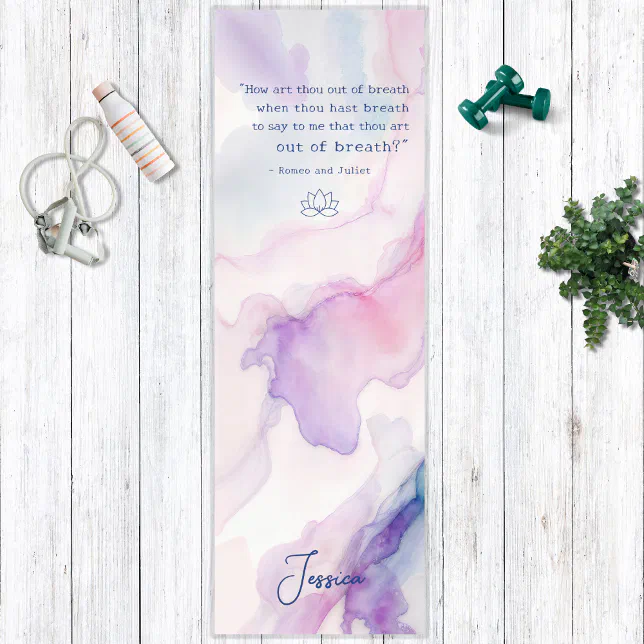 Pastel Simple Abstract Watercolor Breath Quote Gym Yoga Mat