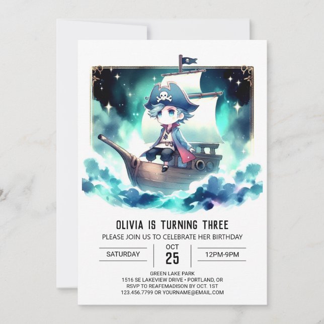 Pastel Simple Pirate Birthday Invitation (Front)