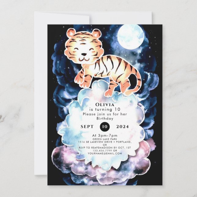 Pastel Simple Tiger Birthday Invitation (Front)