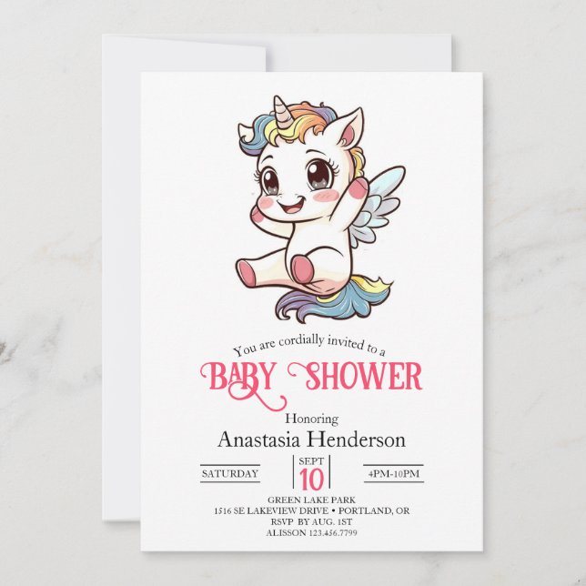 Pastel Simple Unicorn Baby Shower Invitation (Front)