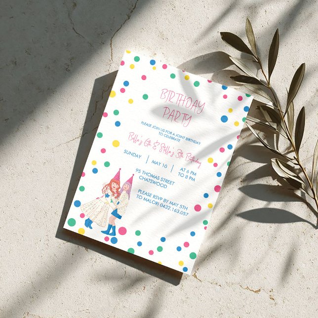 Pastel Sisters Joint Birthday Party Invitation (Creator Uploaded)