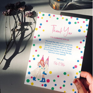 Pastel Sisters Joint Birthday Party Thank You Card