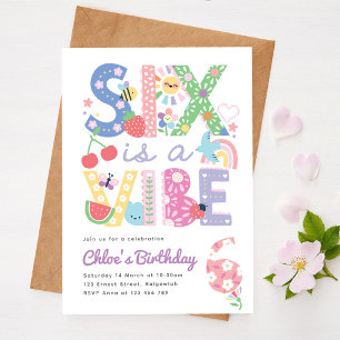 Pastel Sixth Birthday Invite Girl, Six is the Vibe