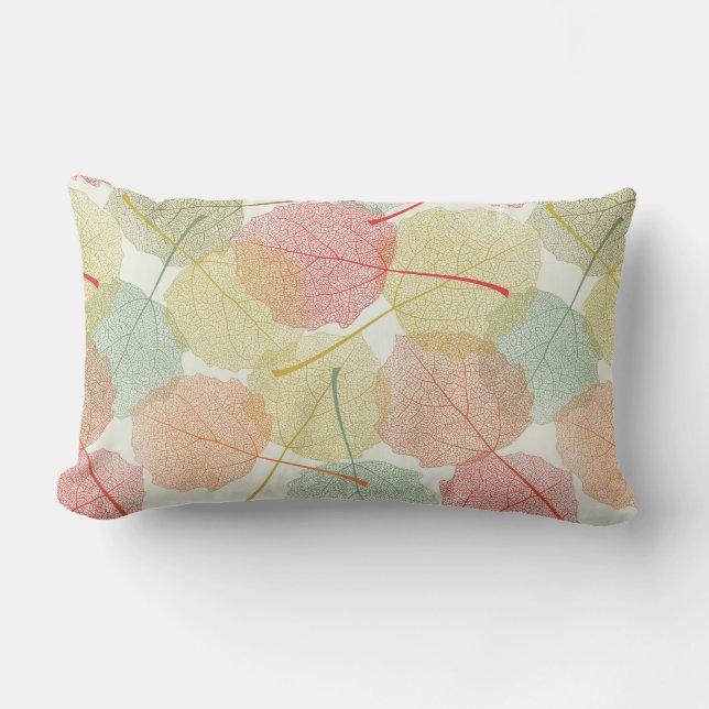 Pastel Skeleton Leaves Pattern Lumbar Pillow (Front)