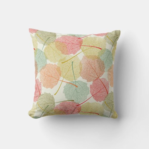 Pastel Skeleton Leaves Pattern Throw Pillow