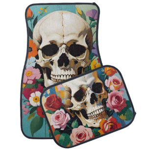 Pastel Skull and Roses Car Floor Mat