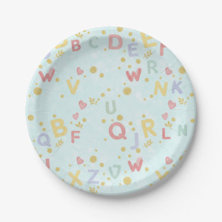 Pastel Sky ABCs & Hearts Paper Plates