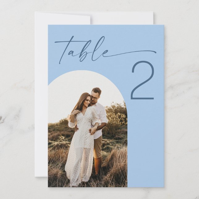 Pastel Sky Blue Beach Wedding | Photo Table Number (Front)