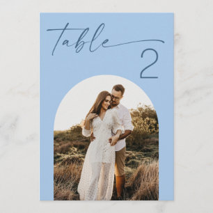 Pastel Sky Blue Coastal Photo Wedding Table Number