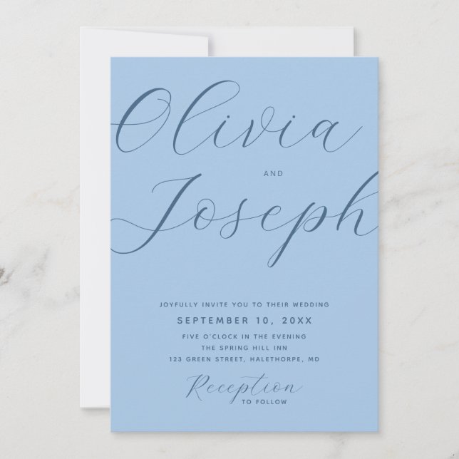Pastel Sky Blue Coastal Wedding | Photo + QR Code Invitation (Front)