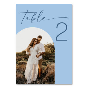 Pastel Sky Blue Minimalist Wedding Arch Photo Table Number