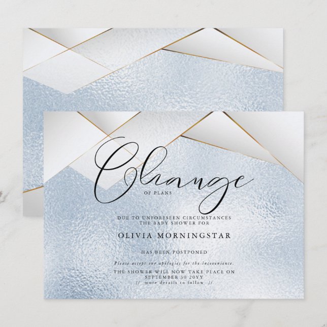 Pastel Sky Blue  Pearl Facets Postponed Shower Invitation (Front/Back)