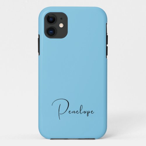 Pastel Sky Blue Solid Color Minimalist Personalize iPhone 11 Case