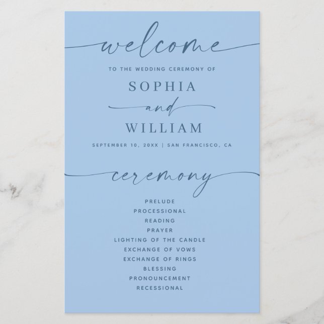 Pastel Sky Blue Wedding Program | Coastal Ceremony (Front)