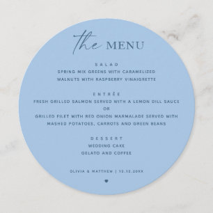 Pastel Sky Blue Wedding Round Modern Reception Menu