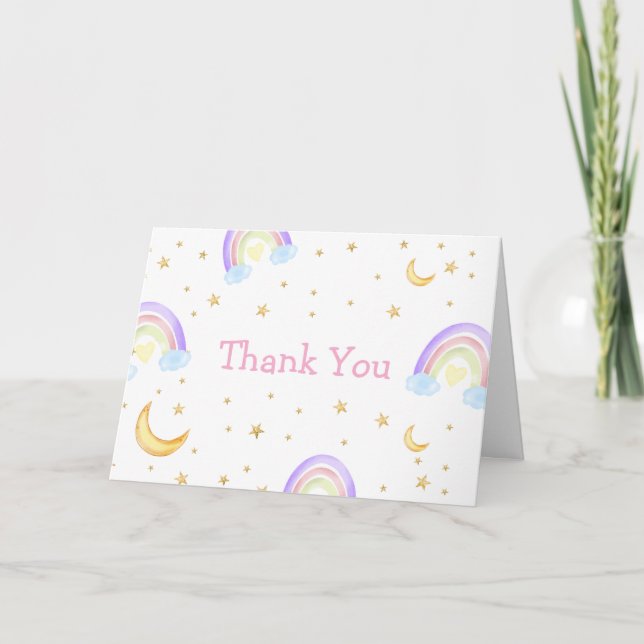 Pastel Sky Rainbow Moon Star Baby Shower  Thank You Card (Front)