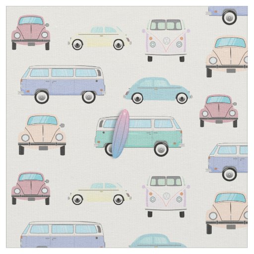 Pastel Slug Bug and bus auto car Fabric