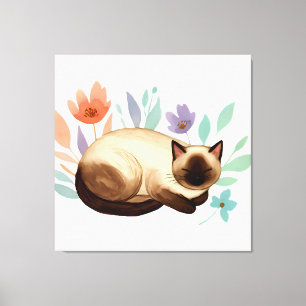 Pastel Slumber: Siamese Cat in Bloom Canvas Print