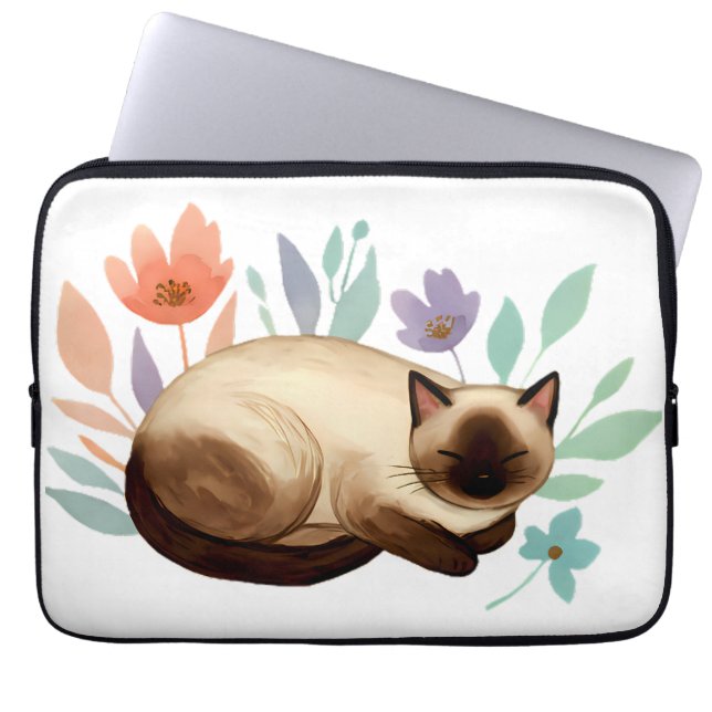 Pastel Slumber: Siamese Cat in Bloom Laptop Sleeve (Front)