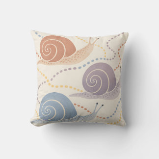Pastel Snails with Spiral Shells and Dotted Trails Throw Pillow
