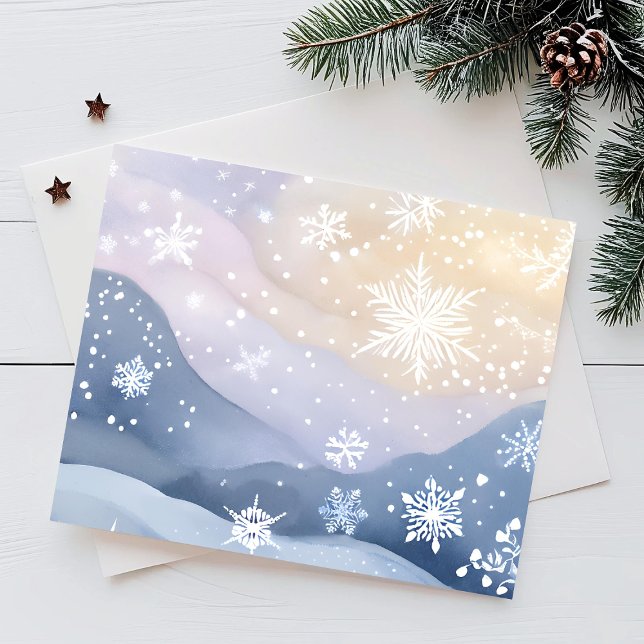 Pastel Snowfall Winter Hills | Watercolor Pretty Holiday Postcard (Creator Uploaded)