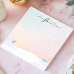 Pastel Snowfall Winter Scene Personalized Notepad<br><div class="desc">This personalized notepad features a peaceful winter landscape with soft pastel hues, gentle snowfall, and rolling snow-covered hills. The minimal yet elegant watercolor design creates a serene seasonal feel, perfect for winter lovers, holiday stationery, and cozy journaling. Customize the text at the top for a unique touch, ideal for note-taking,...</div>