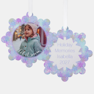 Pastel Snowflake Let It Snow Custom Photo Ornament Card