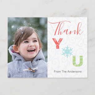 Pastel Snowflake Modern Photo Holiday Thank You Postcard
