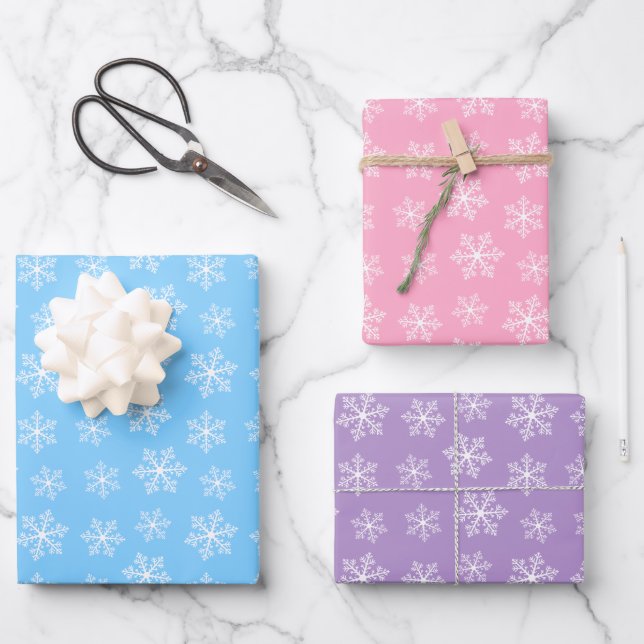 Pastel Snowflake Wrapping Paper Sheet Set (Front)