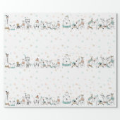 Pastel Snowflakes Cute Christmas Animals Wrapping Paper (Flat)