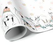 Pastel Snowflakes Cute Christmas Animals Wrapping Paper (Roll Corner)