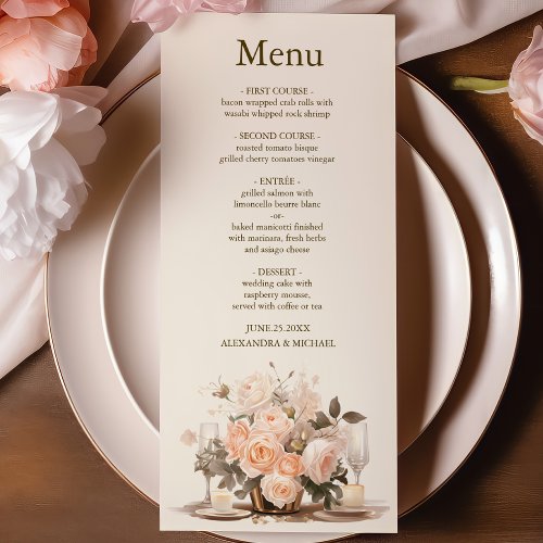 Pastel Soft Blush Peach Floral Wedding Menu