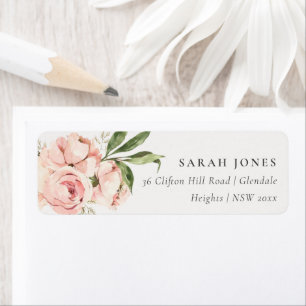 Pastel Soft Blush Peach Peony Floral Address Label