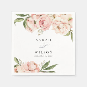 Pastel Soft Blush Peach Peony Floral Wedding Napkins