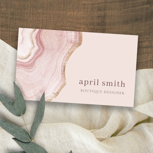 Pastel Soft Blush Rose Gold Agate Marble Texture Business Card