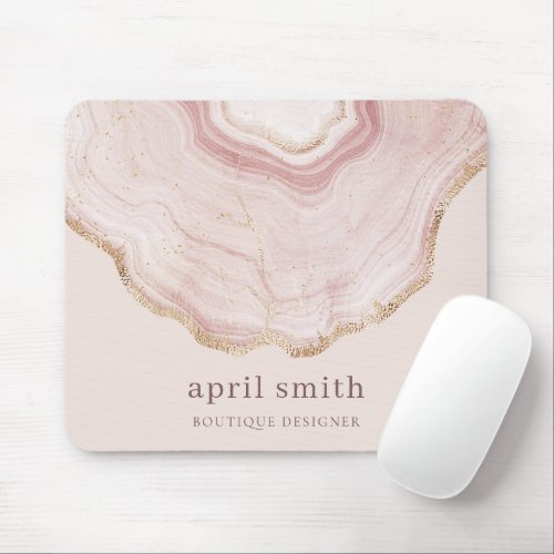 Pastel Soft Blush Rose Gold Agate Marble Texture Mouse Pad