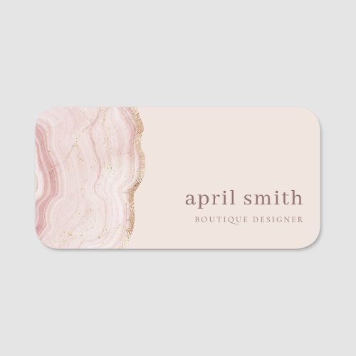 Pastel Soft Blush Rose Gold Agate Marble Texture Name Tag