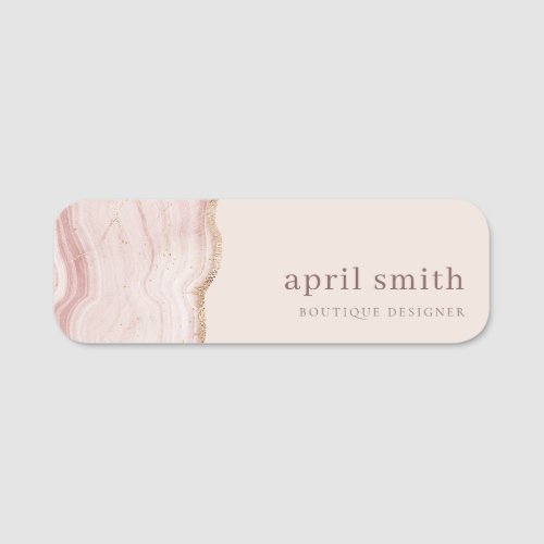 Pastel Soft Blush Rose Gold Agate Marble Texture Name Tag