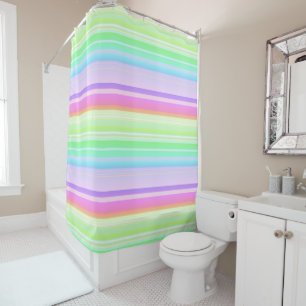 Pastel soft color rainbow striped shower curtain