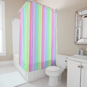 Pastel soft color rainbow vertical striped shower curtain