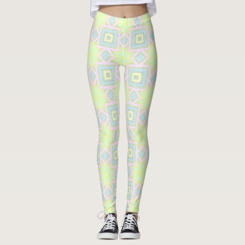 Pastel Soft Colored Mosaic Geometric Pattern Leggings