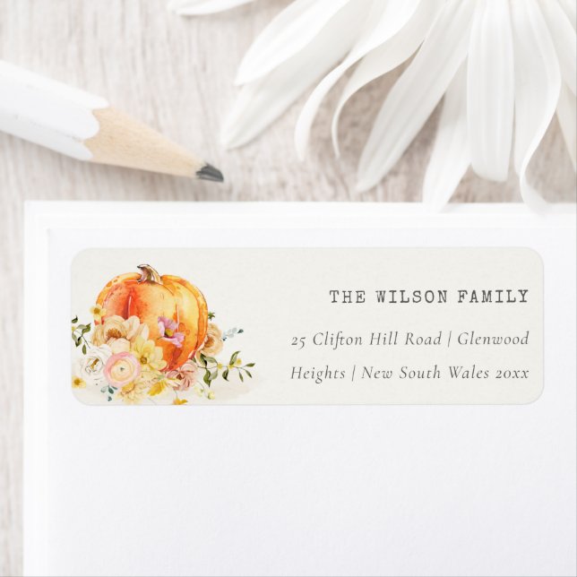 Pastel Soft  Floral Pumpkin Thanksgiving Address Label (Insitu)