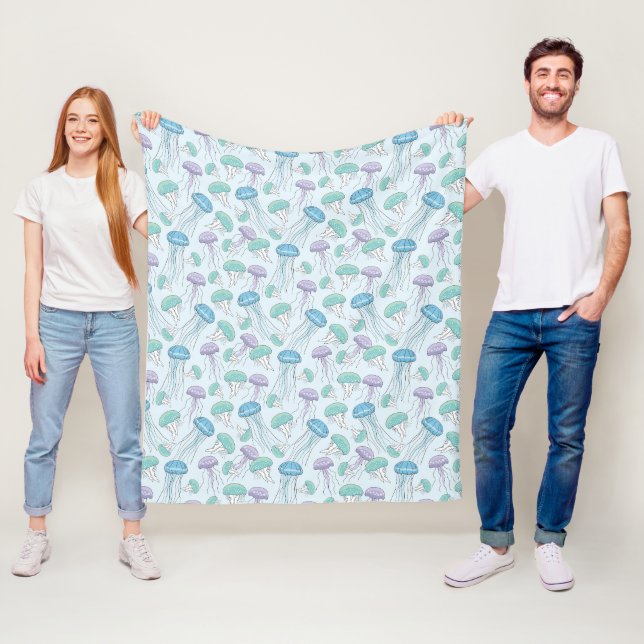 Pastel soft multicolor glowing jelly fish pattern fleece blanket (In Situ)