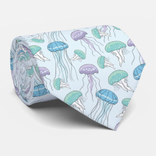 Pastel soft multicolor glowing jelly fish pattern neck tie