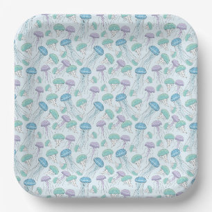 Pastel soft multicolor glowing jelly fish pattern paper plates
