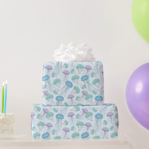 Pastel soft multicolor glowing jelly fish pattern wrapping paper
