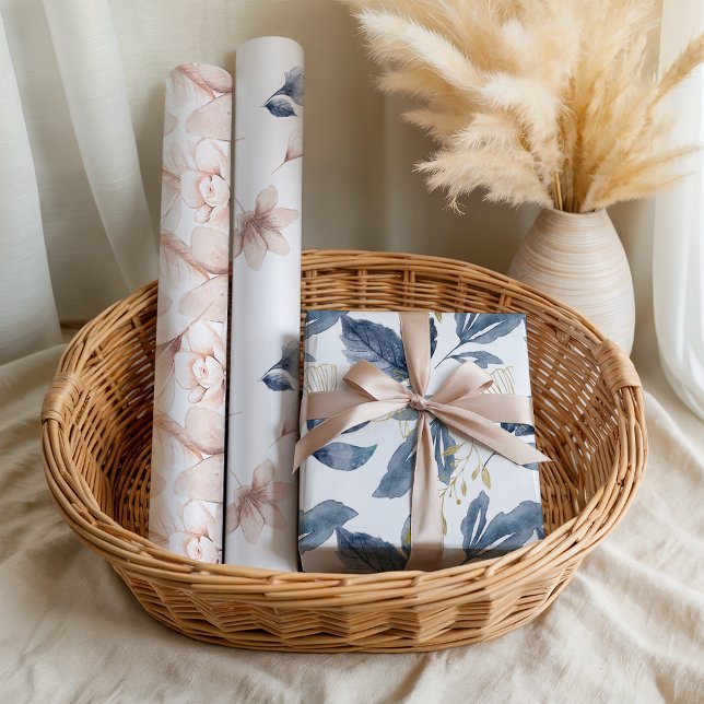 Pastel Soft Petals Pink Blue Floral  Wrapping Paper Sheets (Creator Uploaded)