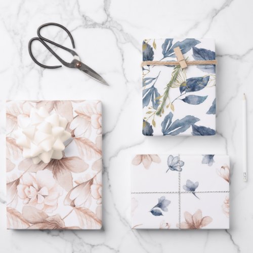 Pastel Soft Petals Pink Blue Floral  Wrapping Paper Sheets