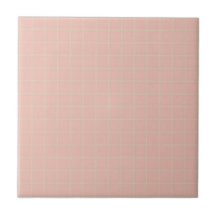 Pastel Soft Pink & Mint Green Checkered Pattern Ceramic Tile